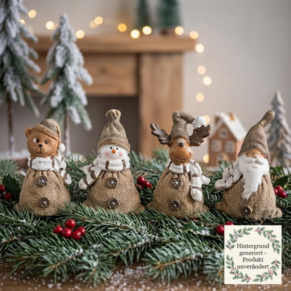 4er Set Bezaubernde Figuren im Sack ca. 6 cm - Weihnachtsdekoration